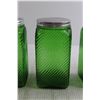 Image 4 : (5) Green Depression Glass Canisters