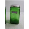 Image 6 : (5) Green Depression Glass Canisters