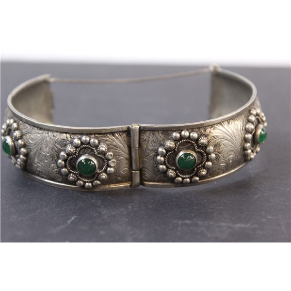 Silver Bangle w/Green Gems - Made in Italy