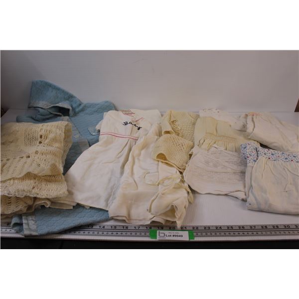 Lot of: Vintage Baby Clothes and Crochet Baby Blanket