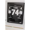 Image 1 : *Los Angeles Kings #74 Dwight King Framed Jersey - 40" x 32" x 3" (Player from Meadow Lake Sask)