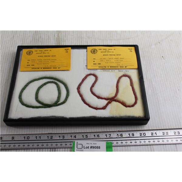 Small Green Chevron Beads and Old Red White Heart Beads