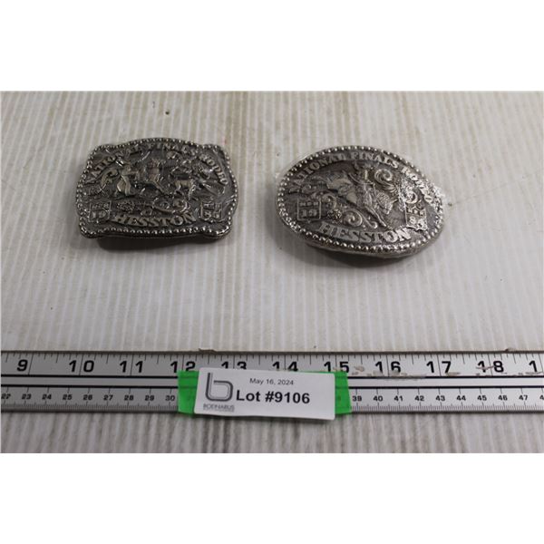 (2) Hesston National Finals Rodeo Belt Buckles - 1984, 1985, Sealed