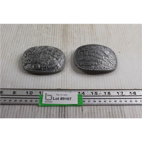 (2) Hesston National Finals Rodeo Belt Buckles - 1991, 1992, Sealed