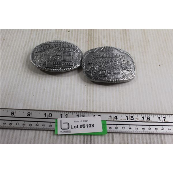 (2) Hesston National Finals Rodeo Belt Buckles - 1998, 2001, Sealed