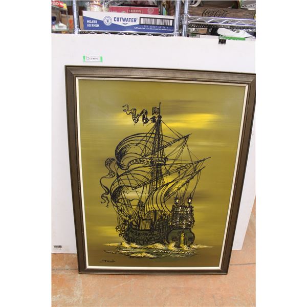 *Vintage Drip Painting - 34" x 44", Signed Tamir