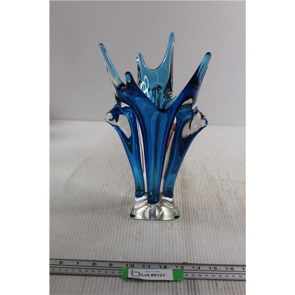 Chalet Blue Art Glass Vase - Small Chip