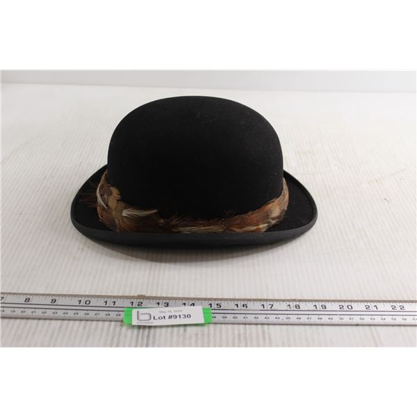Feathered Bowler Hat - Size 7 1/8"