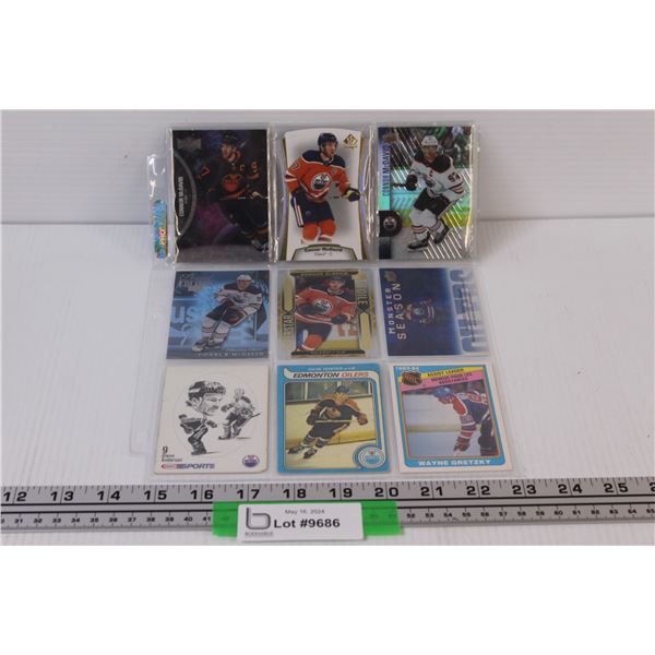 (9) Edmonton Oilers Hockey Cards: 6 - Connor McDavid; Wayne Gretzky; Anderson; Hunter