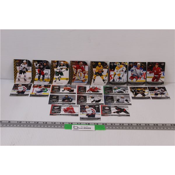 (21) Upper Deck 2023-24 Special Insert Rookie Hockey Cards: Gold Foil; Debut Dates & More