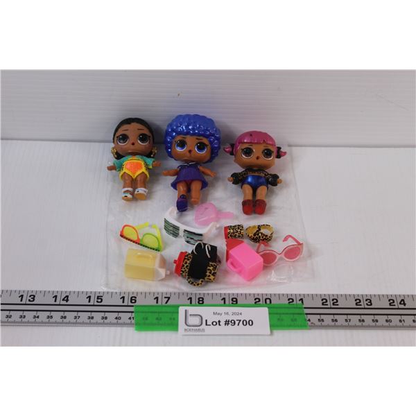 (3) Lot of 3 LOL Dolls and Accessories