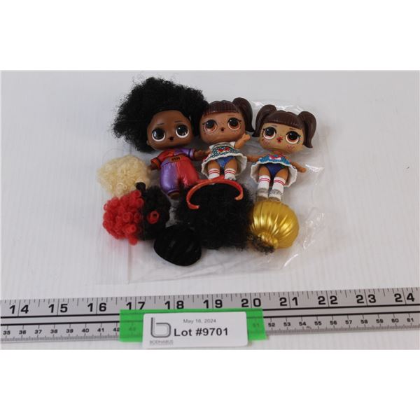(3) Lot of 3 LOL Dolls and Wigs Hair Accessories