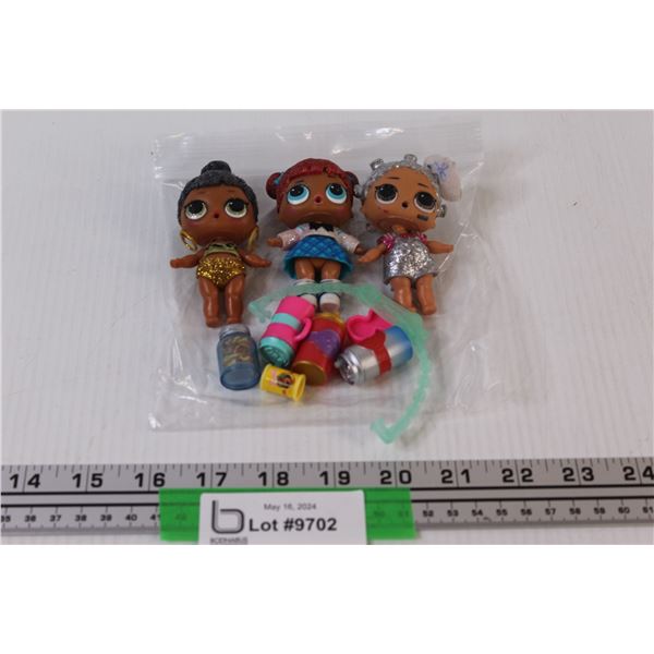 (3) Lot of 3 LOL Dolls and Accessories