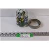 Image 1 : Vintage Improved Gem Glass Jar filled with Vintage Glass Marbles