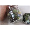 Image 4 : Vintage Improved Gem Glass Jar filled with Vintage Glass Marbles