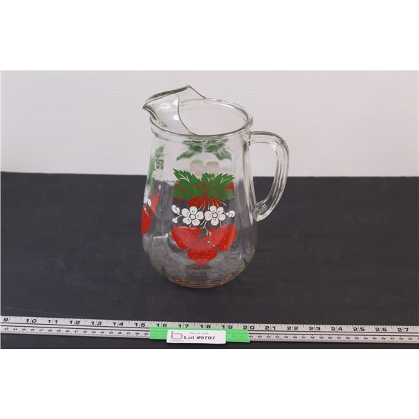 Mid Century Modern Glass Strawberry Enameled Large Water Pitcher