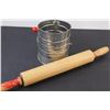 Image 2 : (2) Vintage Bromwell's Measuring Cup Flour Sifter & Vintage Wooden Rolling Pin