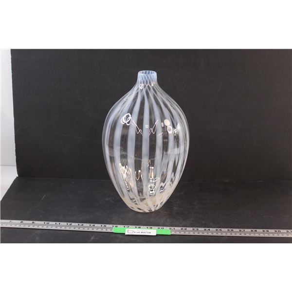 Vintage French Opalescent Striped Large Art Glass Vase Polished Pontil and Fire Polished Top