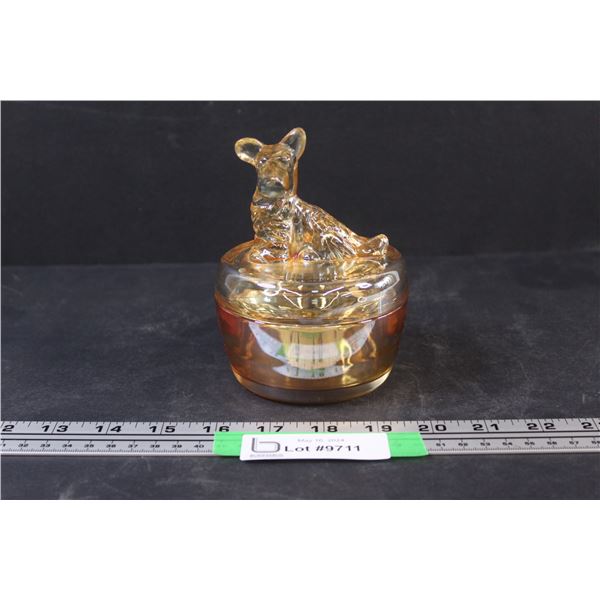 Carnival Glass Marigold Scotty Dog Covered Powder Jar 1930's