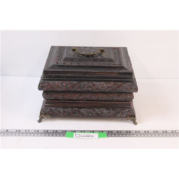 Vintage Hand-Carved Wooden Trinket Storage Box - 11" Wide