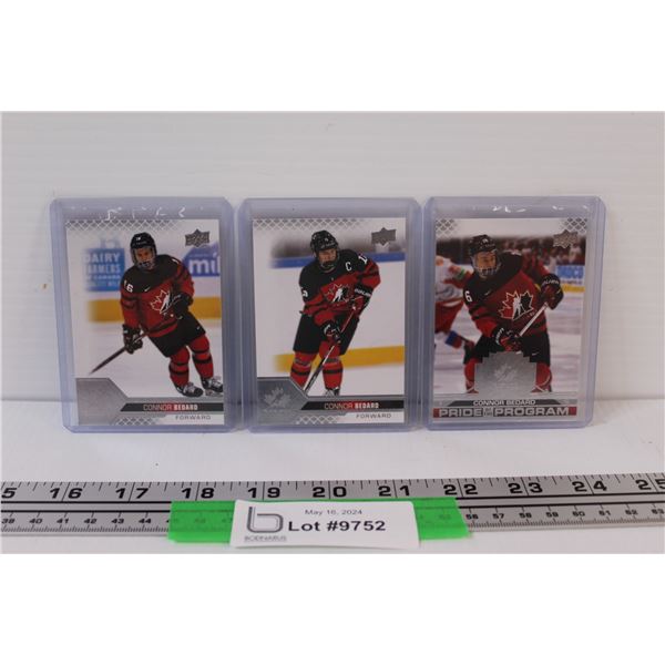 (3) Connor Bedard 2022 Team Canada Hockey Cards #2; #23; & #78 in Top Loaders