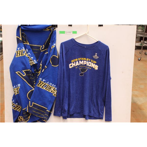 (2) New St. Louis Blues NHL Stanley Cup Champions XL Long-sleeved Shirt & Fleece Cozy with Arms