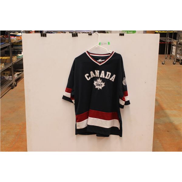 New Canadian Vintage Blue Red & White Nylon Short sleeved Hockey Jersey Size XL