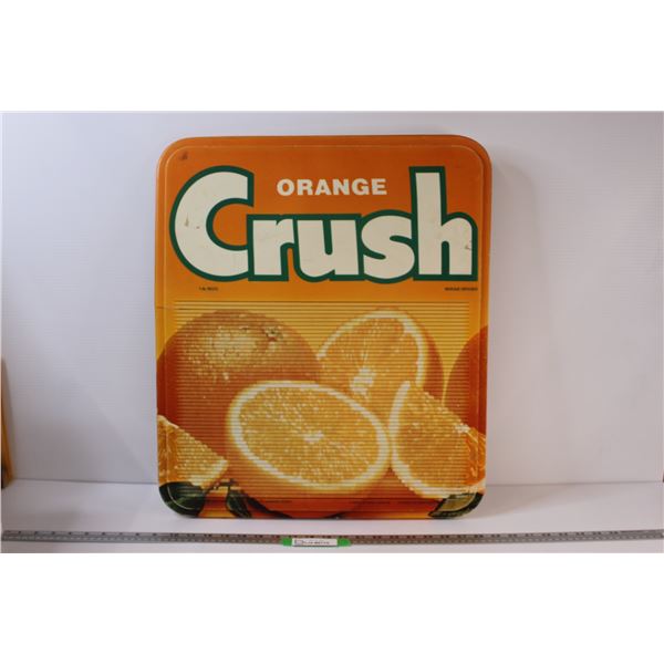 Vintage Orange Crush Wall Advertising Board with 2-3" Crack & Small Hole - 23 1/2" Tall 20" Wide