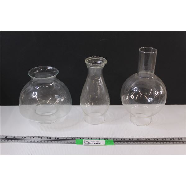 (3) Vintage Oil Lamp Glass Chimneys: 7"; 8 1/2"; and 9 3/4" Tall