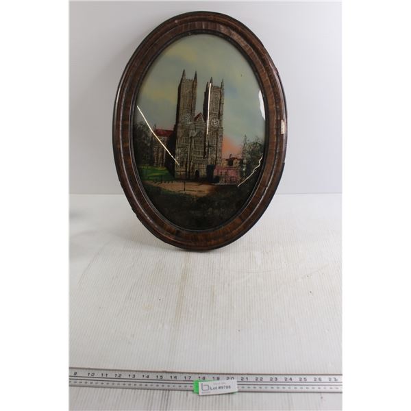 Reverse Painted Convex Glass Painting of Westminster Abbey - 16 1/2" x 22 1/2"