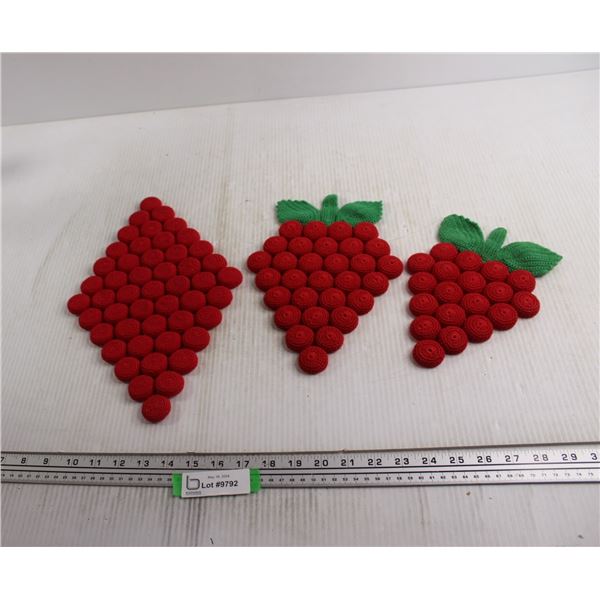 (3) Vintage Raspberry Crochet Trivets