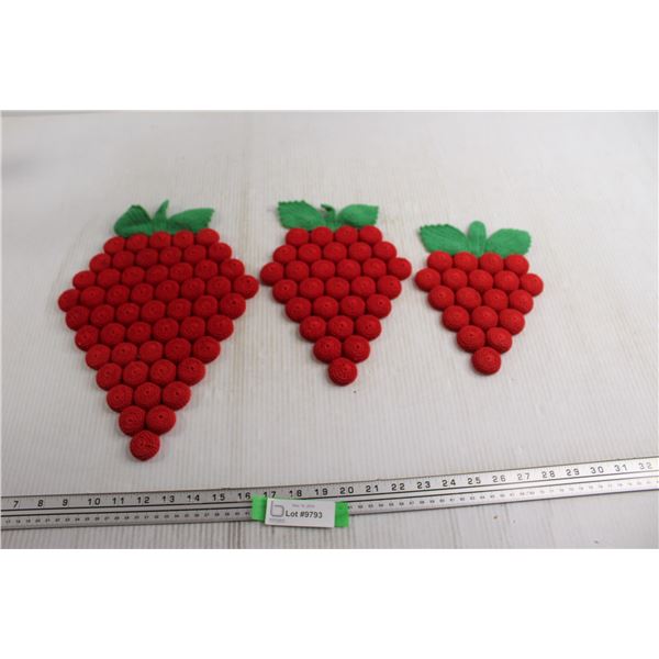 (3) Vintage Raspberry Crochet Trivets