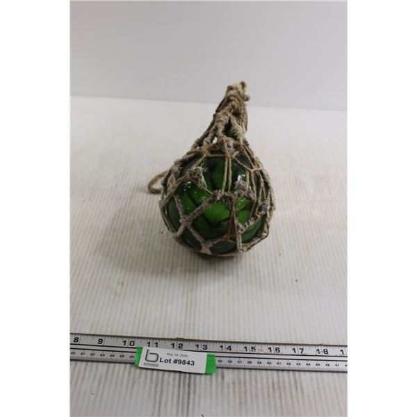Green Glass Float in Rope Wrap