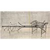 Image 1 : 569 -- WROUGHT IRON TABLE, FIREWOOD HOLDER, AND COAT RACK.