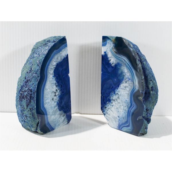 BLUE AGATE POLISHED STONE BOOKENDS APPROX 6" HEIGHT