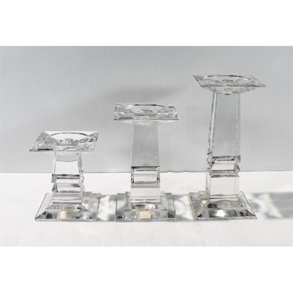 3 CRYSTAL CANDLE HOLDERS - FIFTH AVENUE CRYSTAL LTD.