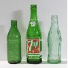 Image 1 : 3 VINTAGE GREEN GLASS SODA POP BOTTLES SPRITE, COCA COLA, & 7 UP