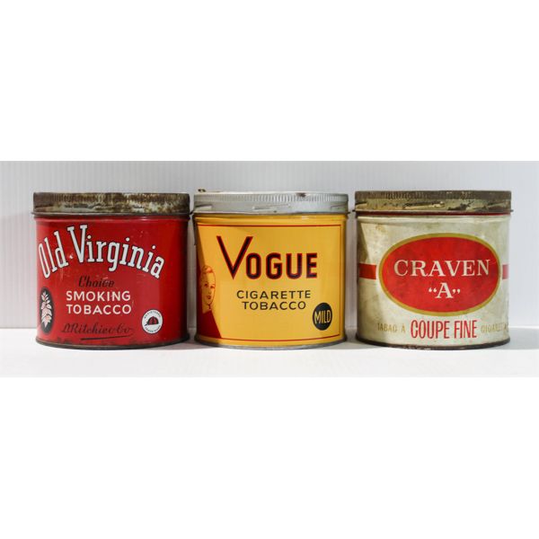 THREE VIRT. TOBACCO TINS - INC CRAVEN AND VIRGINIA AND VOGUE