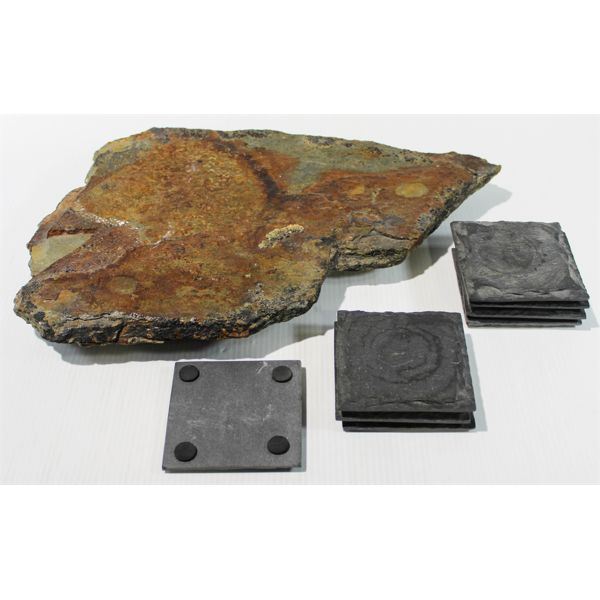 STONE SLATE LAZY SUSAN & DRINK COASTERS
