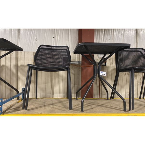 BLACK METAL OUTDOOR CAFE TABLE WITH 2 MATCHING SIDE CHAIRS