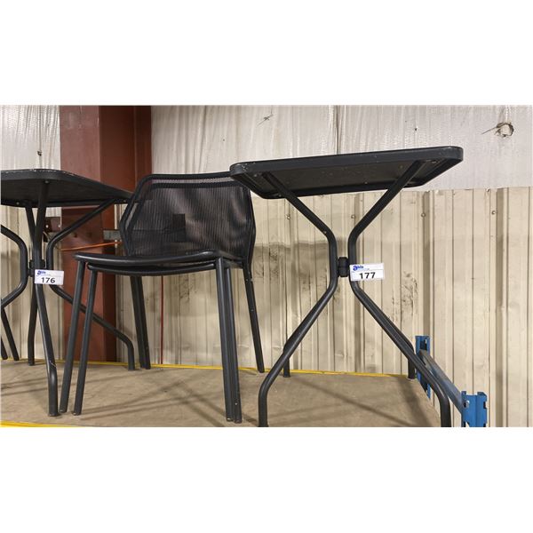 BLACK METAL OUTDOOR CAFE TABLE WITH 2 MATCHING SIDE CHAIRS