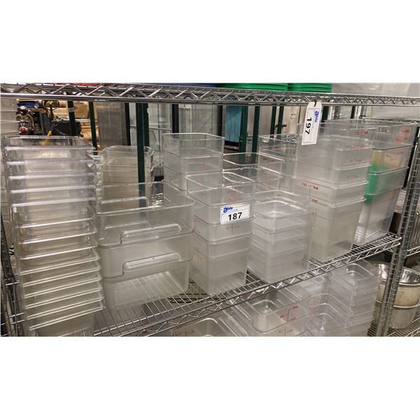 ASSORTED COMMERCIAL PLASTIC FOOD STORAGE CONTAINERS