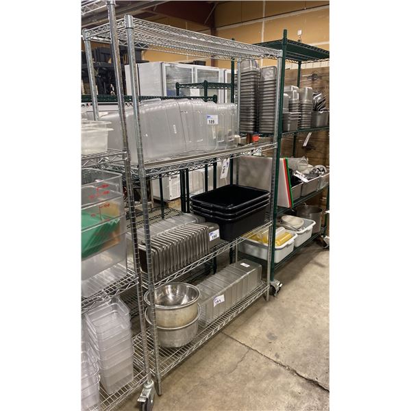 4 TIER CHROME METRO STYLE RACK ( APPROX. 4'W X 14"D X 75"H ) ** CONTENTS NOT INCLUDED **