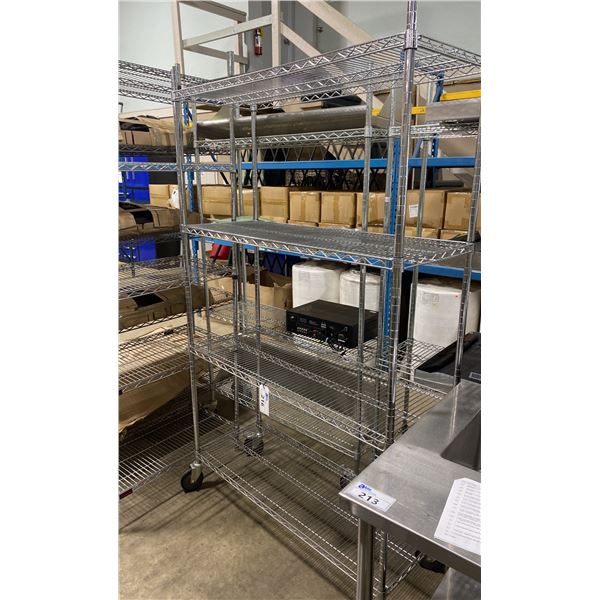 4 TIER CHROME MOBILE METRO STYLE RACK ( APPROX. 4'W X 18"D X 80"H )