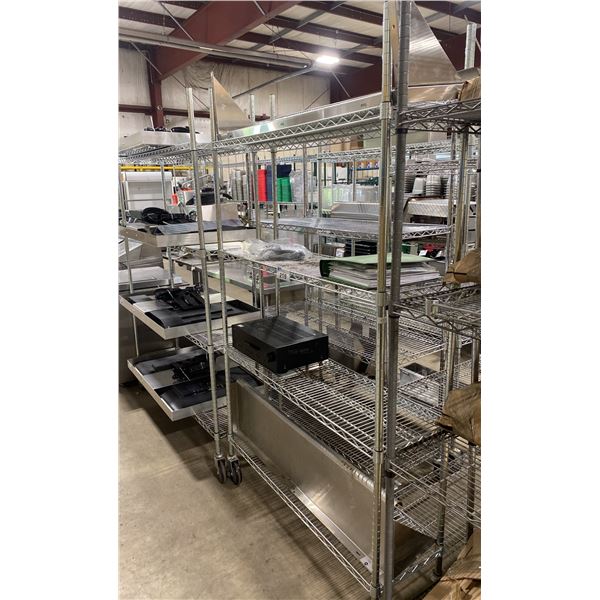 4 TIER CHROME MOBILE METRO STYLE RACK ( APPROX. 4'W X 14"D X 80"H )