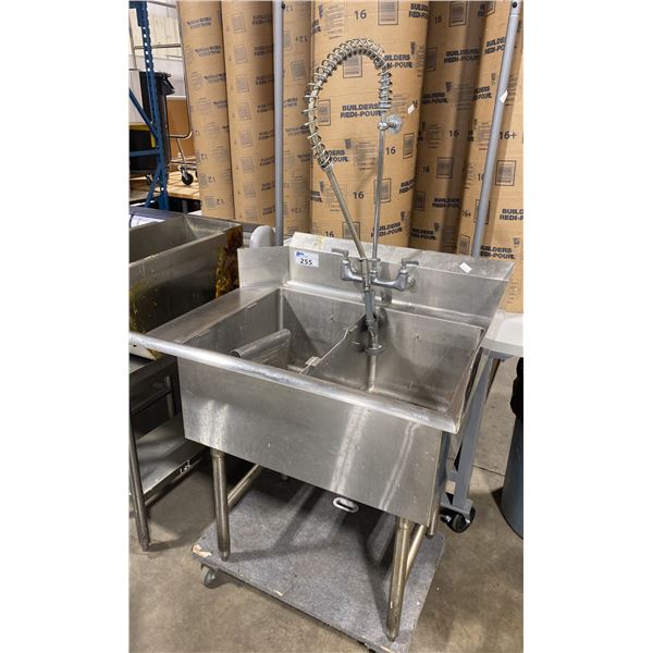 STAINLESS STEEL 2 BAY 37 W X 30 D X 37 H COMMERCIAL RINSE SINK WITH FAUCET