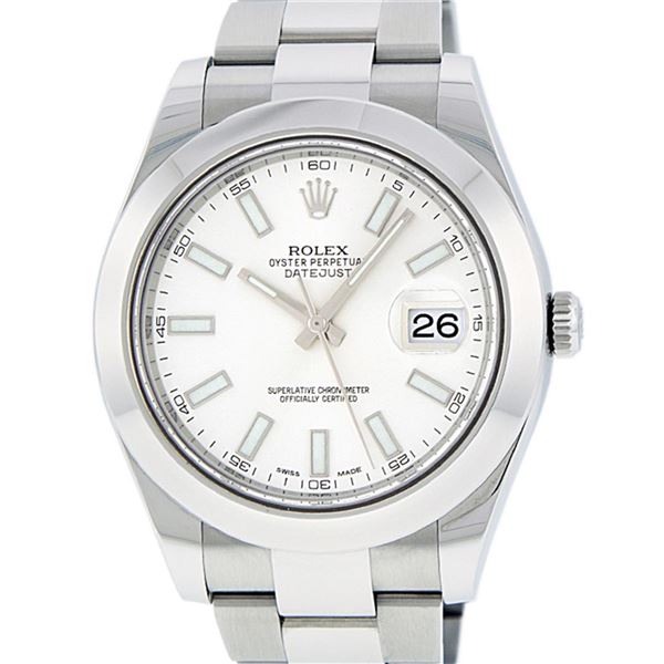 Rolex Mens Datejust 2 White Index Smooth Bezel Datejust 41MM