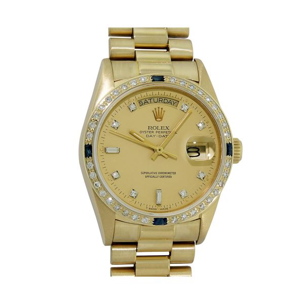 Rolex Mens Quickset 18K Yellow Gold Factory Champagne Diamond Dial Day Date Pres