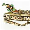 Image 2 : Vintage 14k Gold Multi Gemstone Enamel Coiled Snake Open Hinged Bangle Bracelet