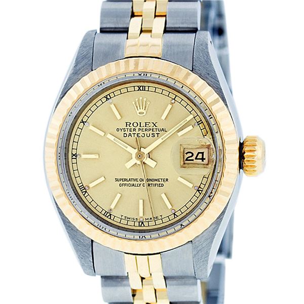 Rolex Ladies 2T Yellow Gold & Stainless Steel Champagne Index Wristwatch 26MM